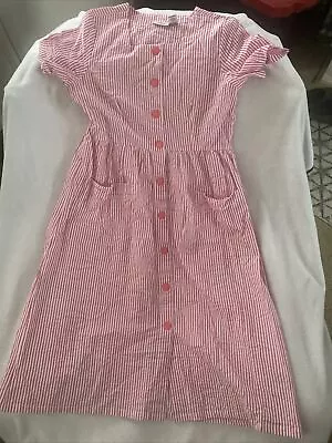 The Vermont Country Store Dress Womens S Pink Seersucker Midi Modest Coastal • $22.89