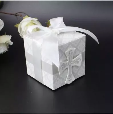 Baptism Christening Communion Confirmation Favour Box Bomboniere Silver Cross • $13.50