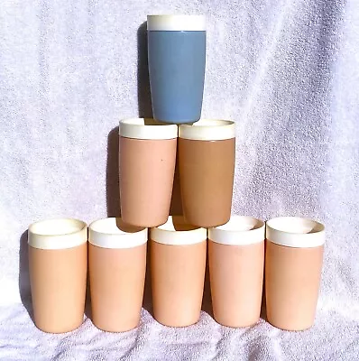 Therm-O-Ware Bolero  Tumblers  Peach Tan And Blue Vintage Set Of Eight • $21