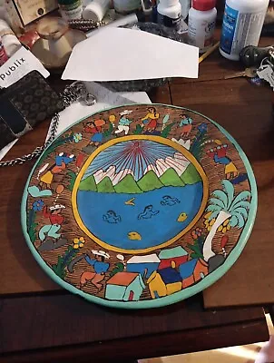 Mexican Story Plate Folk Art Red Clay Pottery Handmade & Hand  Painted 12 Inch • $14