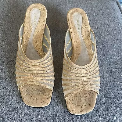 J. Renee CORK Mesh Gold Flecked Slip On Open Toe Sandals   SIZE: 7.5 N • $6.99