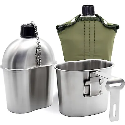 ELK Stainless Steel Military Canteen And Cup Set With Green Cover For Camping • $26.99