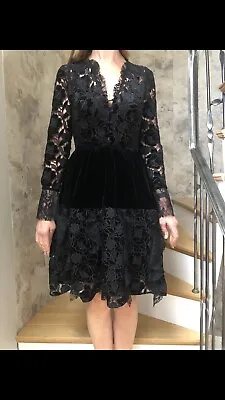 Gorgeous Black Lace And Velvet French Connection Dress Size Xxs 6/8 • £12