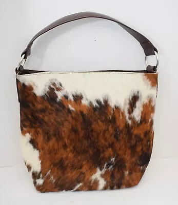 Maurizio Taiuti Leather Cowhide Hobo Bucket Shoulder Bag Calf Hair Made In Italy • $99.99
