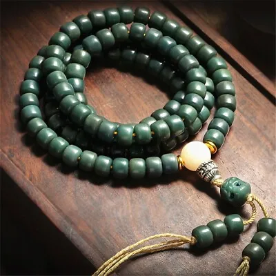 Natural Green Bodhi Seed 108 Beads Mala Bracelet Buddha Charm Long Tassel Sweate • $45.59
