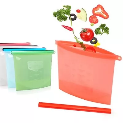 Resealable Silicone Food Storage Freezer Bags Kitchen Vacuum Fresh Bags Zip UK • £3.99