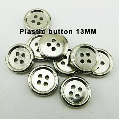 Pkg 20 Small Silver-colored 4-hole Plastic Buttons 1/2  (12mm) Craft (9133) • $3.95