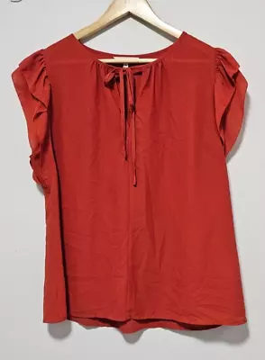 Veronika Maine Womens Keyhole Blouse Maroon Flutter Sleeve Top 14 • $24