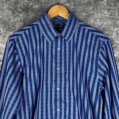 Zagiri Shirt Mens Medium Blue Stripe Geometric All Cotton Trendy Long Sleeve • $19.95
