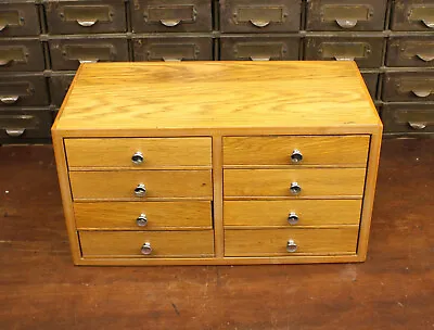 Vtg Oak Veneer 8 Drawer Tool Chest Machinist Box Jewelers Watchmakers Cabinet • $79