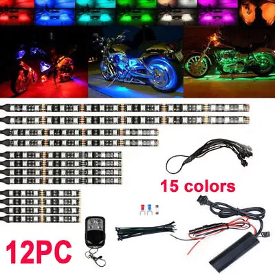 12Pcs Motorcycle RGB LED Neon Under Glow Lights Strip Kit 15-colors With Remote • $34.99