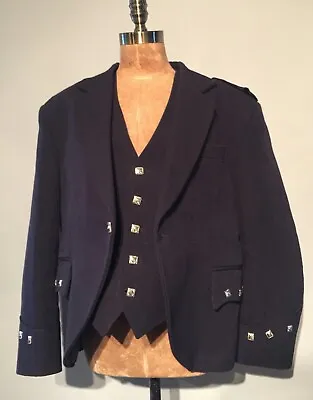 £135 • Buy Navy 100% Wool Traditional Argyll Kilt Jacket & Waistcoat Set  46 S