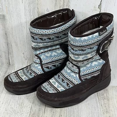 $24.99 • Buy Skechers Tone Ups Chalet Carve Winter Boots Knit Fair Isle Sweater Suede Size 8
