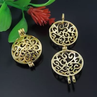 6X  Vintage Gold Round Shaped Pendant Lockets Hollow Jewelry Mexican Bola Bell • $3.79