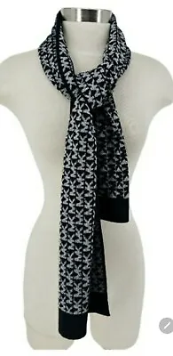 Michael Kors Wrap Scarf Black Silver Metallic MK Logo Knit Womens OS • $12.99