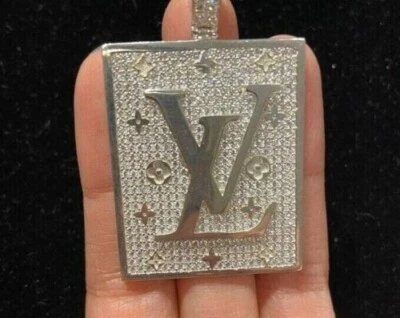 $202.49 • Buy 2 Ct Round Real Moissanite LV Letter Dog Tag Pendant 14k White Gold Plated