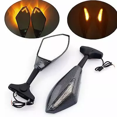 $39.88 • Buy Carbon LED Integrated Turn Signal Mirrors For Kawasaki Ninja 250 636 ZX6R ZX10R