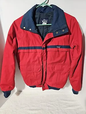 Vintage Woolrich Men's Jacket Size Small Red Blue Zip Front Mock Collar USA • $18