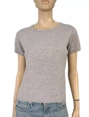 AGNES B. Sz Large Heather Gray Ribbed Jersey T-Shirt With Scalloped Trims • $45