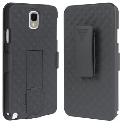 For Samsung Galaxy Note 3 - Black Hard Shell Combo Case Armor Carrying Holster • $10.54