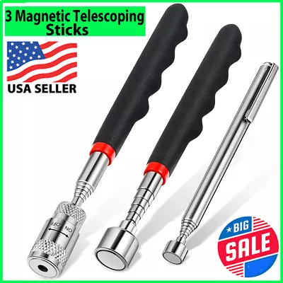 3pcs Magnet Pickup Tool Stick Telescoping Include 8 Lb LED Light Grabber Extend  • $8.99