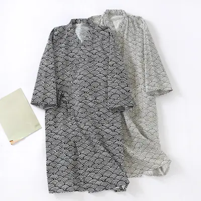 Mens Kimono Yukata Pajamas Cotton Soft Japanese Bathrobe Robe Gown Nightwear2023 • $24.39