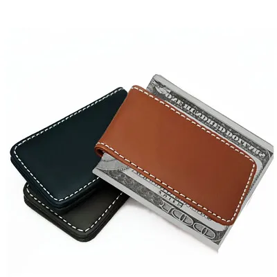 New Genuine Leather Magnetic Slim Pocket Money Clip Holder Black Brown • $5.95