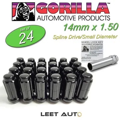 (24)Gorilla Spline Drive Lug Nuts 14x1.50 Black Duplex Length K6TS-14150BGR • $53.88