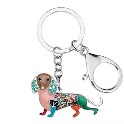 Enamel Alloy Rhinestone Dachshund Dog Keychains Car Key Ring Pets Charms Jewelry • $8.99