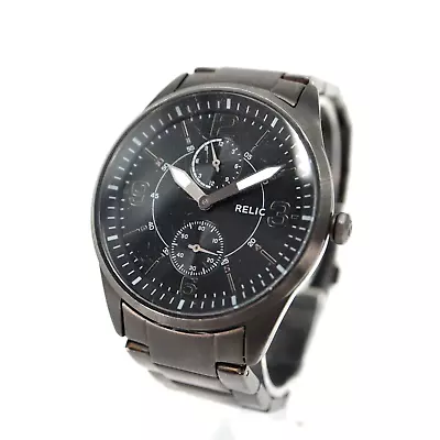 Relic Watch Men 42mm Small Seconds Black Stainless Steel ZR15747 W New Battery • $19.79