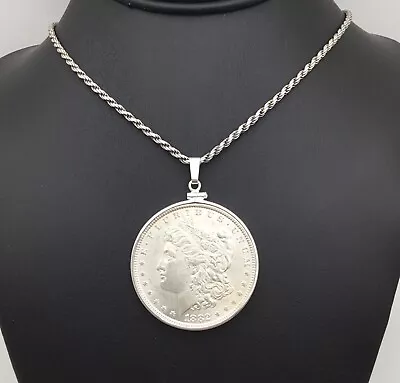 1882 P Morgan Dollar In Sterling Bezel & 24” 925 Italy Rope Necklace-Authentic • $95