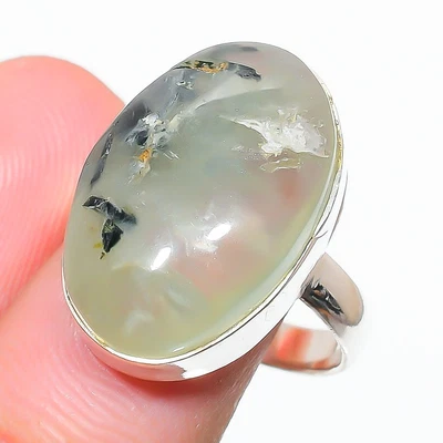$6.99 • Buy Prehnite Gemstone Handmade 925 Sterling Silver Jewelry Ring Size 7.5 V949
