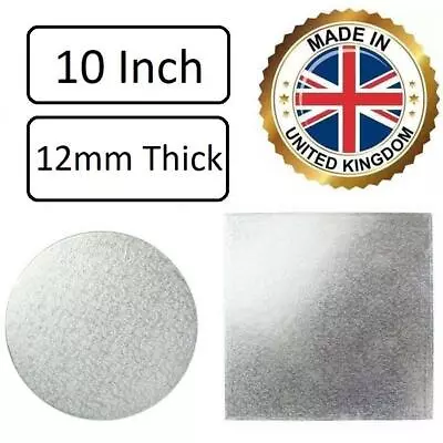 10 Inch Cake Boards Base Drum 12mm Thick Premium Finish Strong Round Square • £14.99