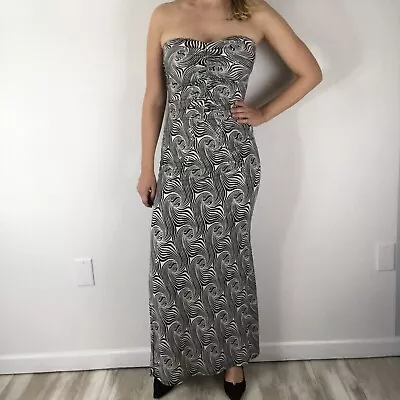 Jessica McClintock Y2K Swirl Psychedelic Strapless Maxi Dress Formal Size 4 Vtg • $75