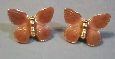 Vintage Pink Enamel Butterfly Gold Tone Post Earrings Pretty  • $10.95