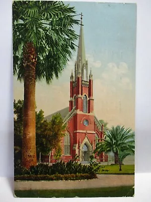 1914 Mitchell Co # 2163 Postcard   Catholic Church Stockton Cal   Street Homes • $0.99