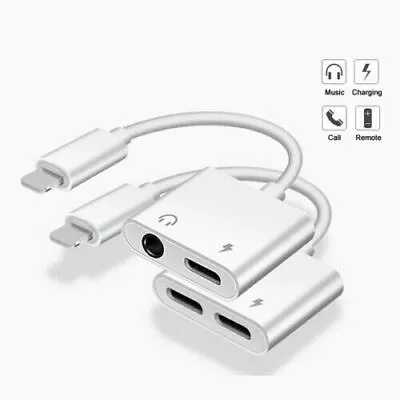 2in1 Adapter Dual Audio Charger Splitter Headphone Aux IPhone 14 13 12 11 X Pro • £7.99