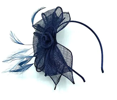 £14.99 • Buy Ladies Navy Blue Feather Aliceband Fascinator Weddings Ascot Races Headband