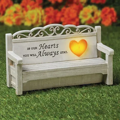 Solar Memorial Bench IN OUR HEARTS Garden Statue Cemetery Grave Beloved Departed • $29.98