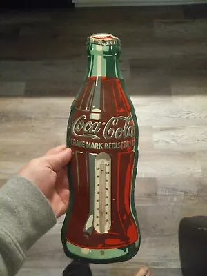 Vintage 1950s Coca Cola Bottle Working Thermometer Advertising Tin Sign Store  • $64.99