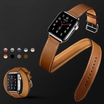$25.99 • Buy Slim Double Tour Leather Band Strap For Apple Watch 8 7 6 5 4 SE IWatch 44 49mm
