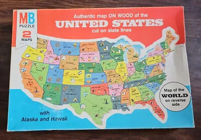 Milton Bradley Puzzle United States US World Map 2 In 1 Complete 1975 Vintage • $12.90