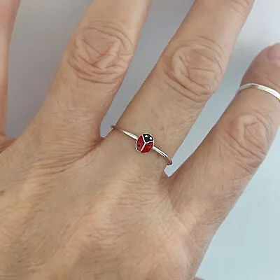 Sterling Silver Tiny Ladybug Ring Silver Ring Bug Ring Dainty Ring • $18.99