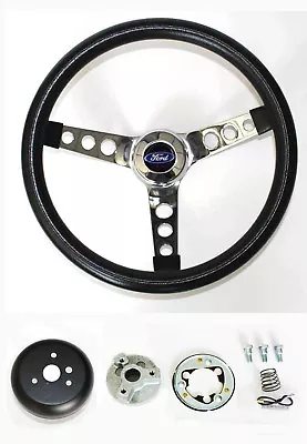 Bronco F100 F150 F250 F350 Black And Chrome Steering Wheel 14 1/2  Ford Cap • $129.96