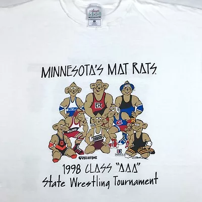Vintage 90s MINNESOTA MAT RATS STATE WRESTLING TOURNAMENT T-Shirt XL Cartoon • $29.99