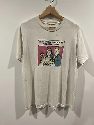 Vintage 90s Don’t Panic Designs Comic T Shirt Large Thrashed • $69.90