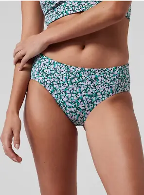 ATHLETA Clean Full Printed Bottom S SMALL Flora Gables Green Bikini Swim NWT • $35.98