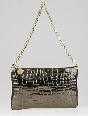 NWT Stella McCartney Metallic  Embossed Croc Clutch Vegan Leather Handbag Purse • $175