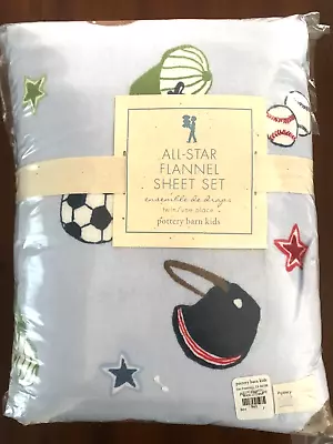 NWT Pottery Barn Kids  ALL STAR FLANNEL SPORTS  TWIN SHEET SET ~ • $79.95