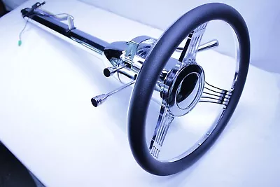 Chrome 32  Automatic Steering Column & Banjo Style Wheel & Adapter & Horn Button • $329.99